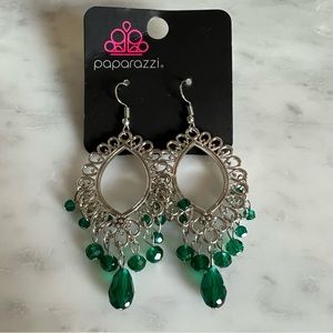 NWT!! paparazzi earrings with emerald green rhinestones!!